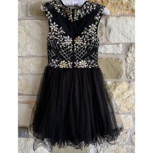 Dancing Queen Black Heavily Jeweled Bodice Formal Dress Frilly Skirt Size Small